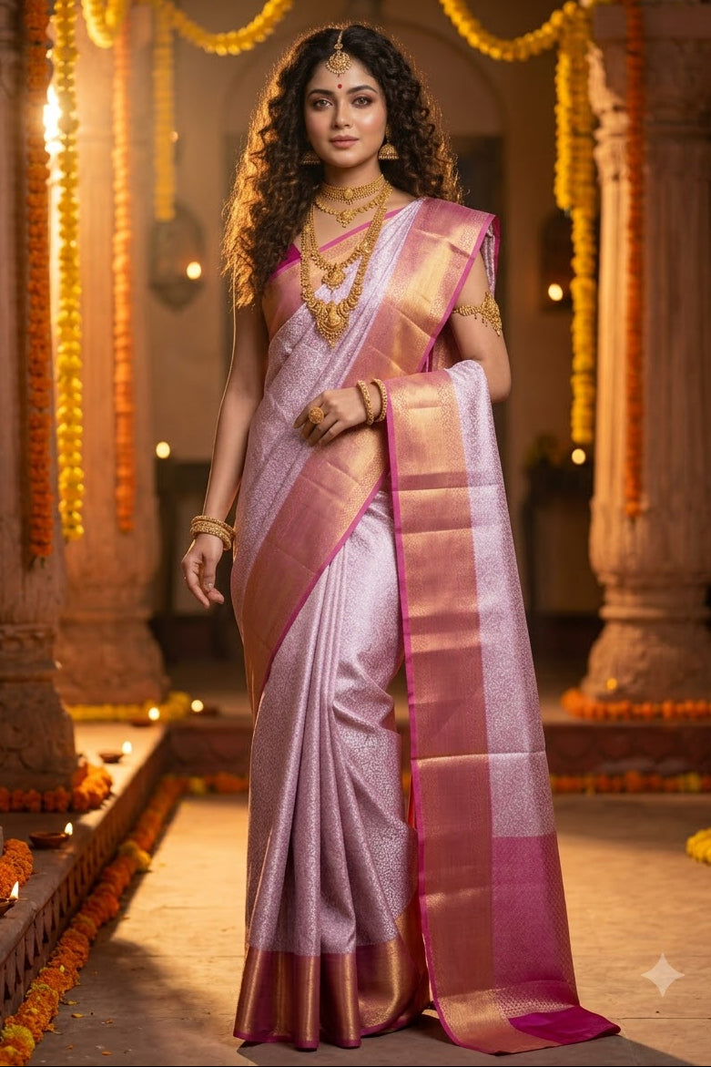 Classic Pink & Gold Weave  Banarasi Tissue Silk Saree