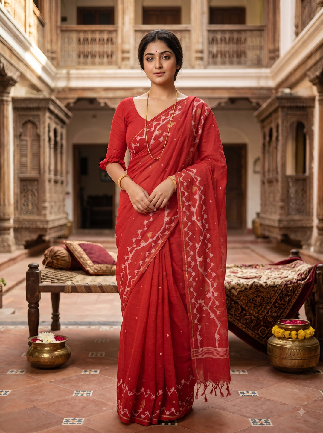 Snigdharag Karat Cotton Jamdani Saree