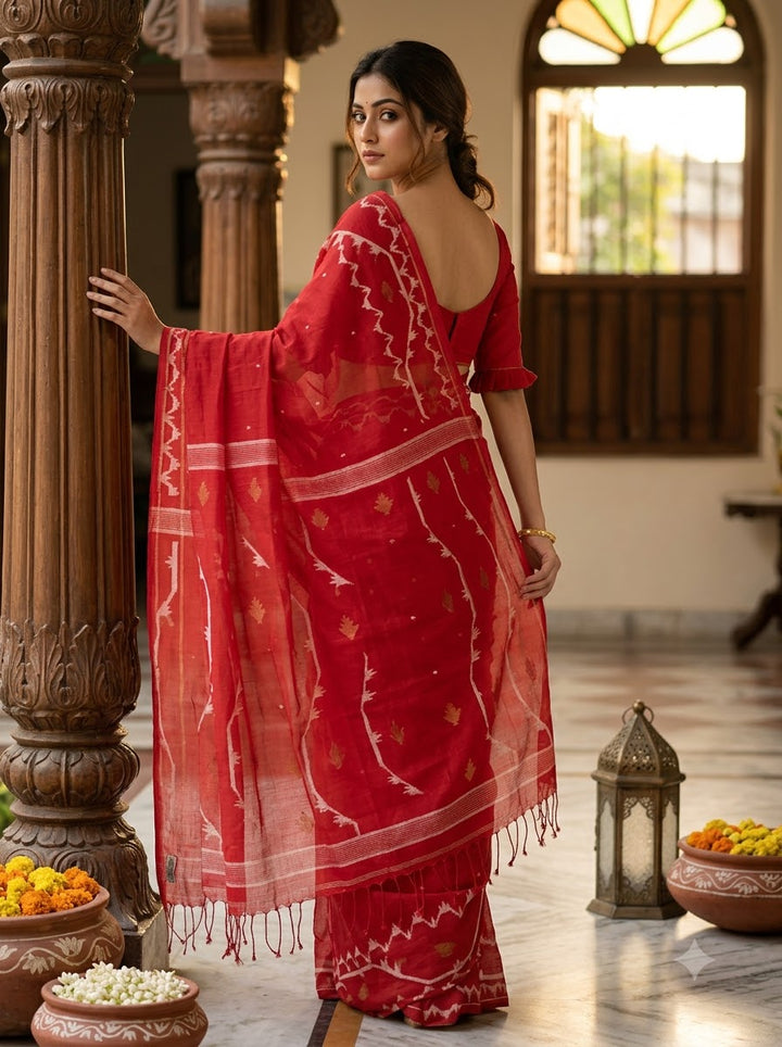 Snigdharag Karat Cotton Jamdani Saree