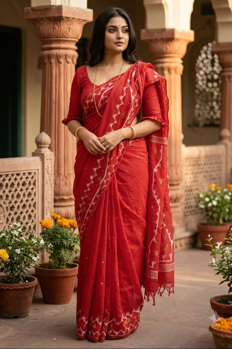 Snigdharag Karat Cotton Jamdani Saree