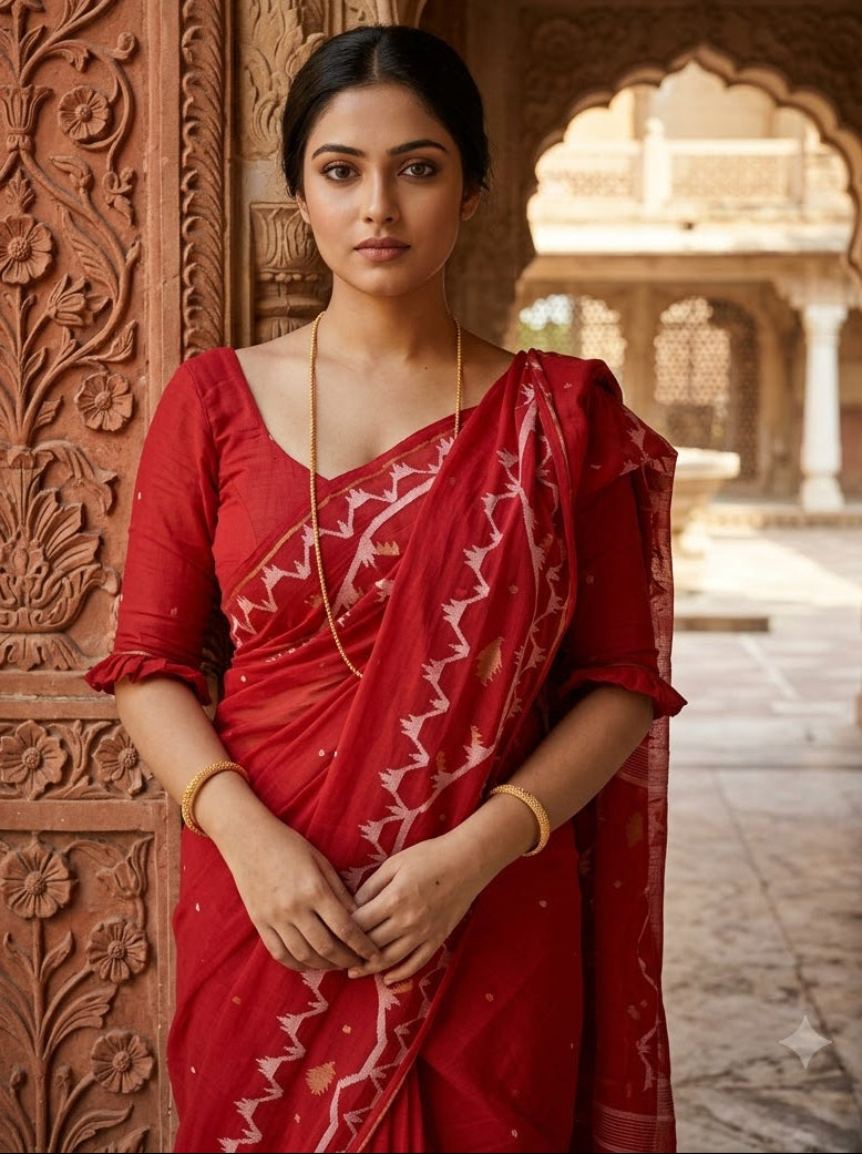 Snigdharag Karat Cotton Jamdani Saree