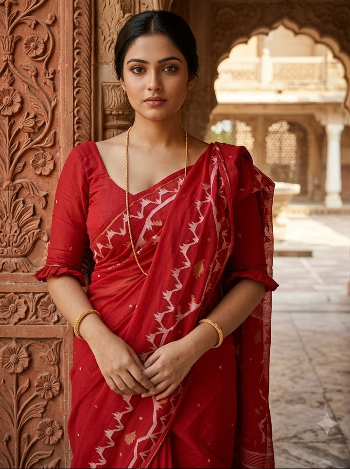 Snigdharag Karat Cotton Jamdani Saree