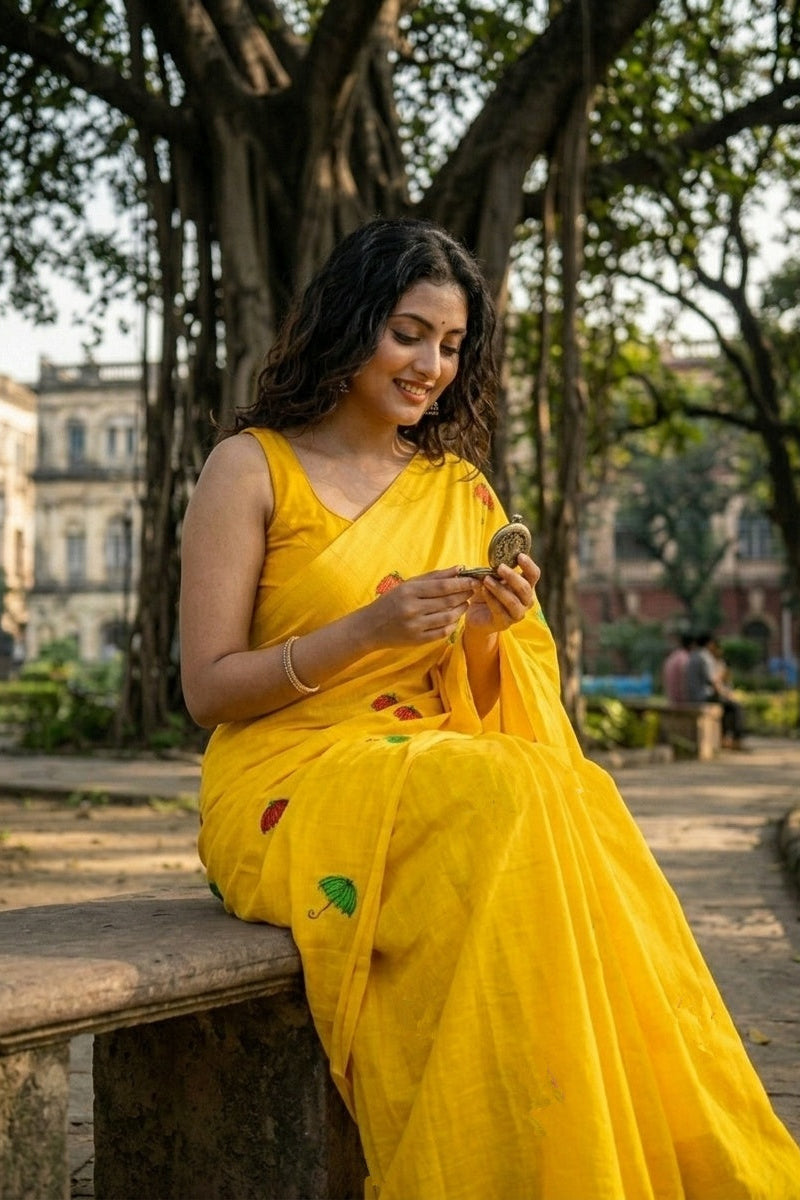Umbrella Muse Khadi Cotton Saree ( Yellow)
