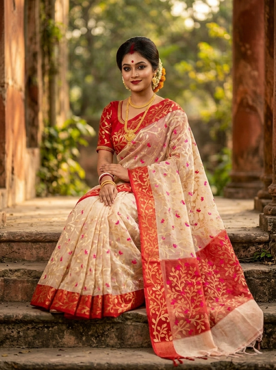 Divine Essence Muslin Jamdani Saree