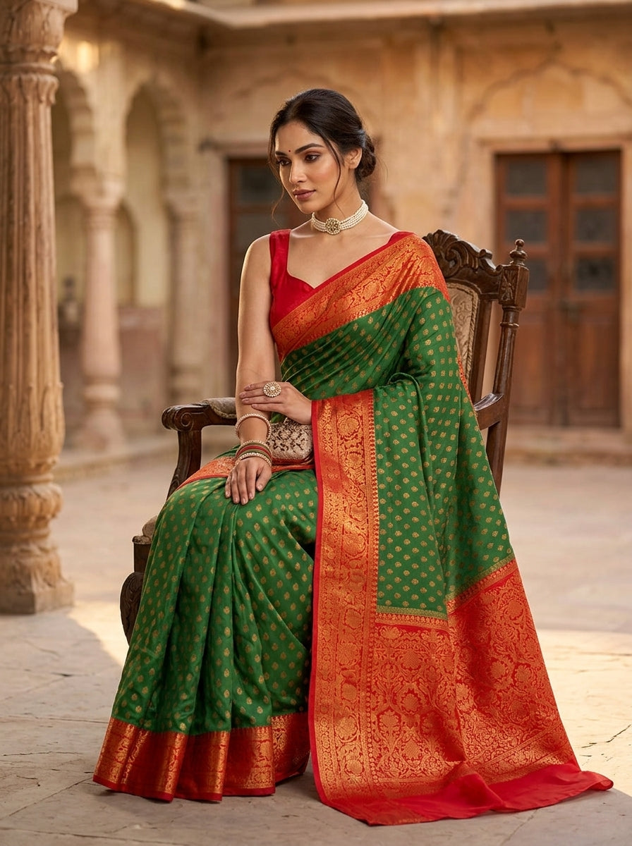 Green Banarasi Semi Georgette Saree