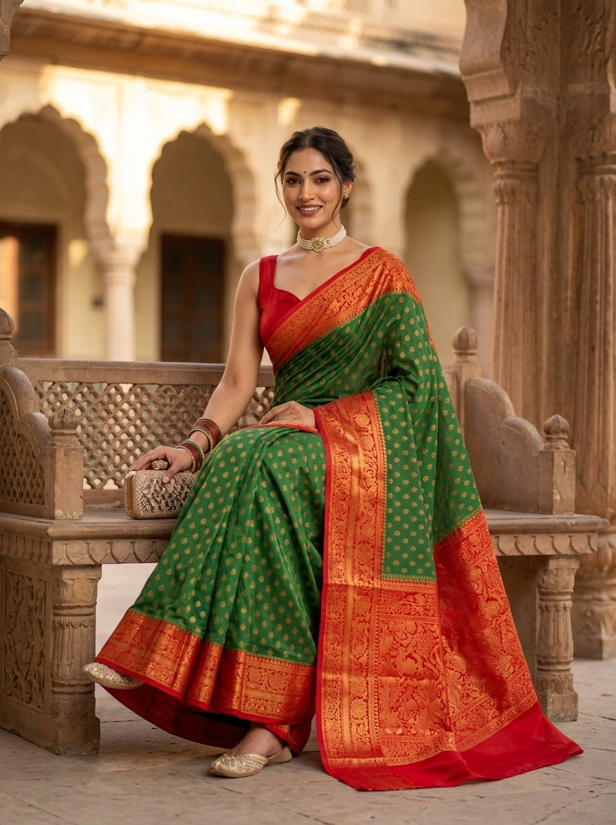Green Banarasi Semi Georgette Saree