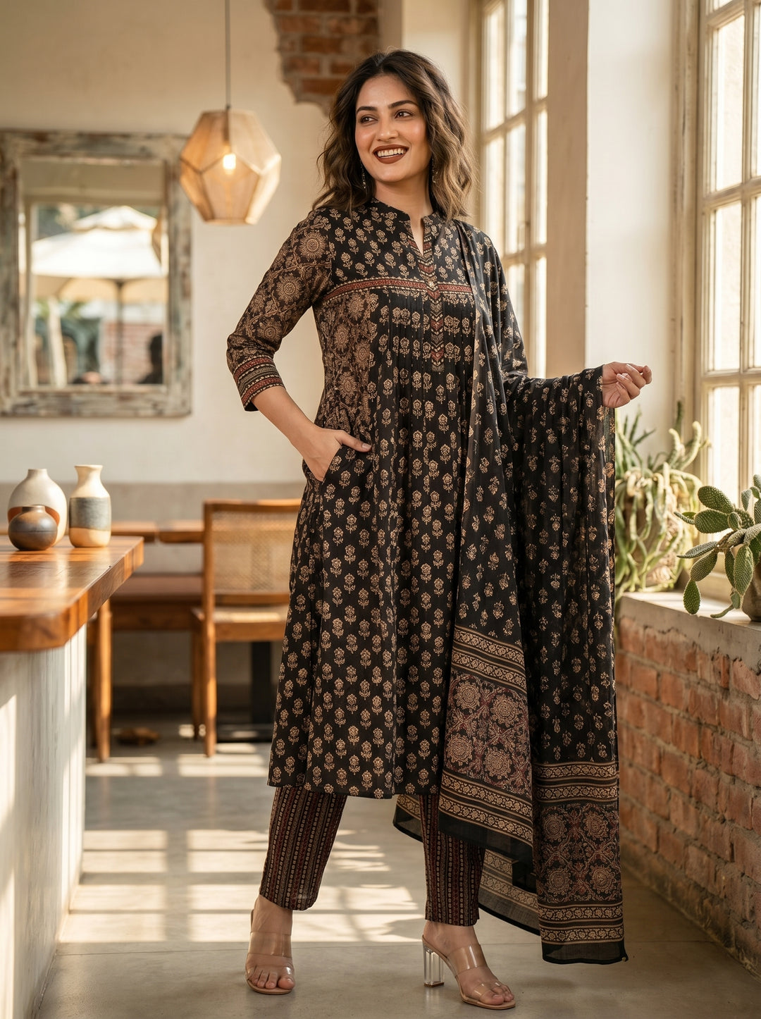 Black Aura Cotton Kurti Set