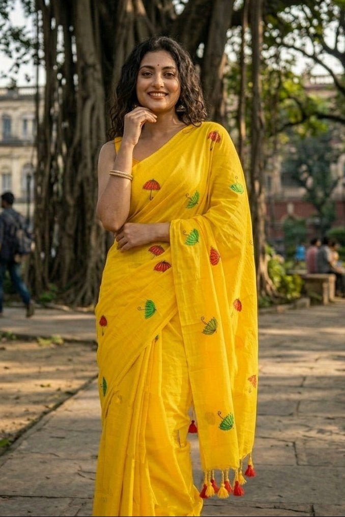 Umbrella Muse Khadi Cotton Saree ( Yellow)