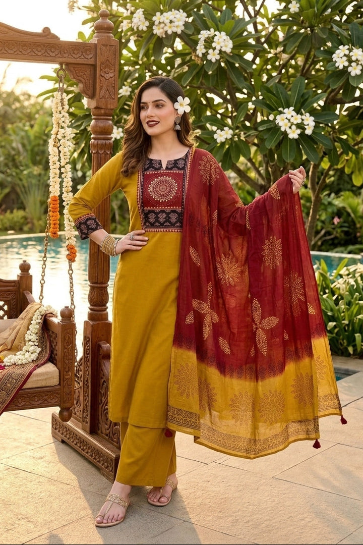 Saffron Symphony Cotton Kurti Set