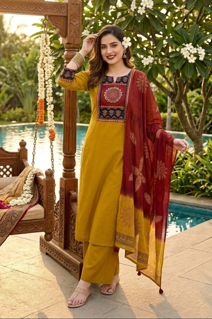 Saffron Symphony Cotton Kurti Set