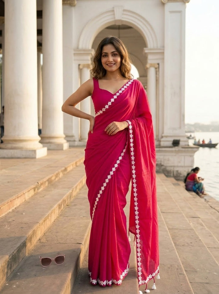Meghanjali (মেঘাঞ্জলি)  Khadi Cotton Saree With Lace