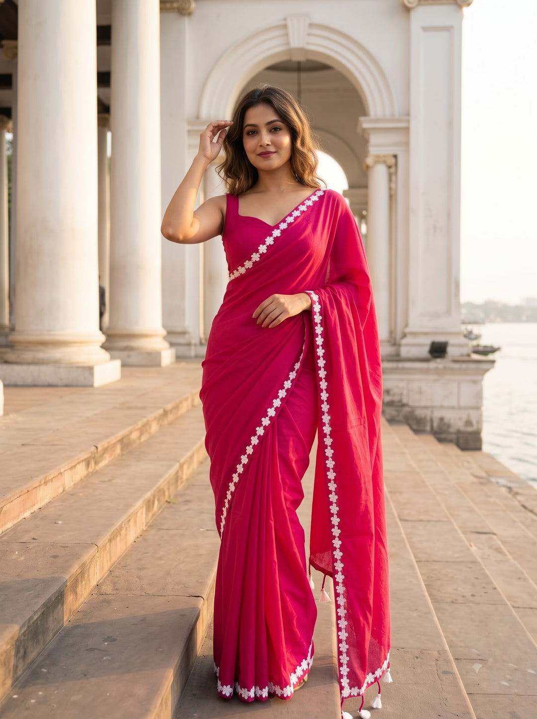 Meghanjali (মেঘাঞ্জলি)  Khadi Cotton Saree With Lace