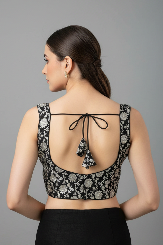 Black Rose Designer Banarasi Silk Blouse