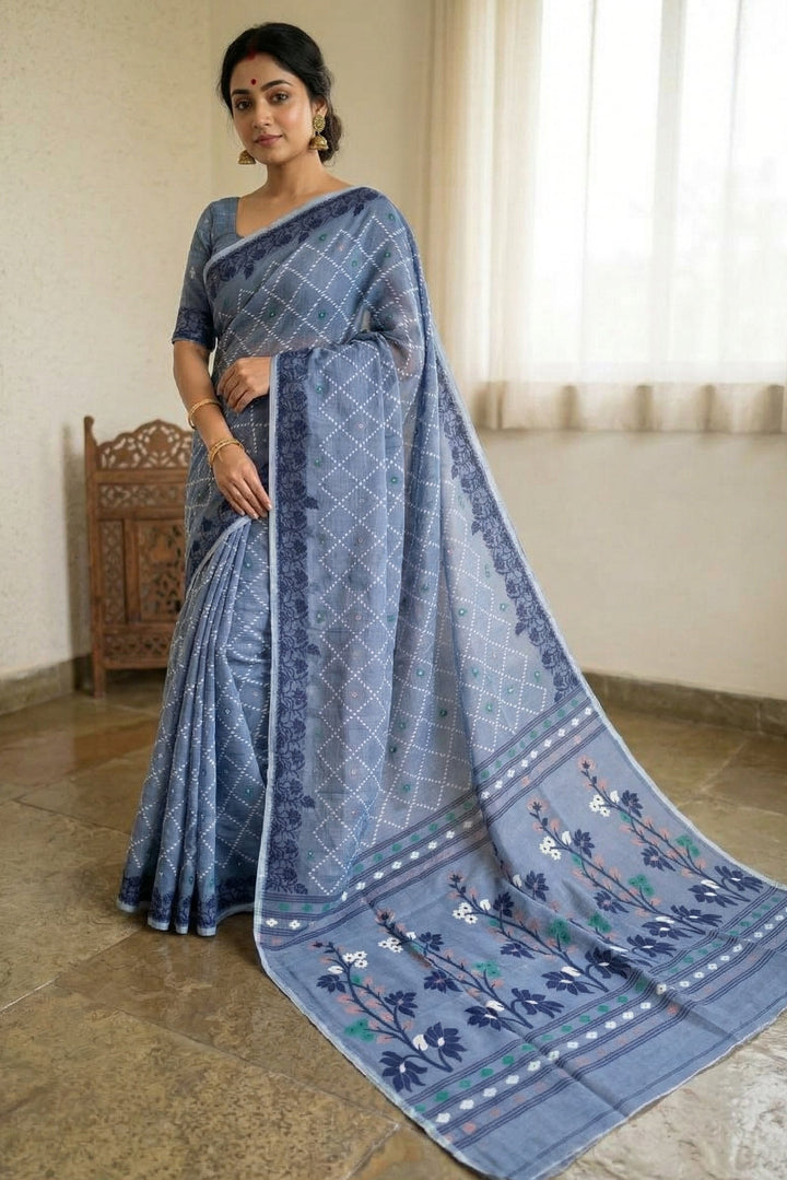 Swapner Rajkumari-Jamdani Saree(Grey)