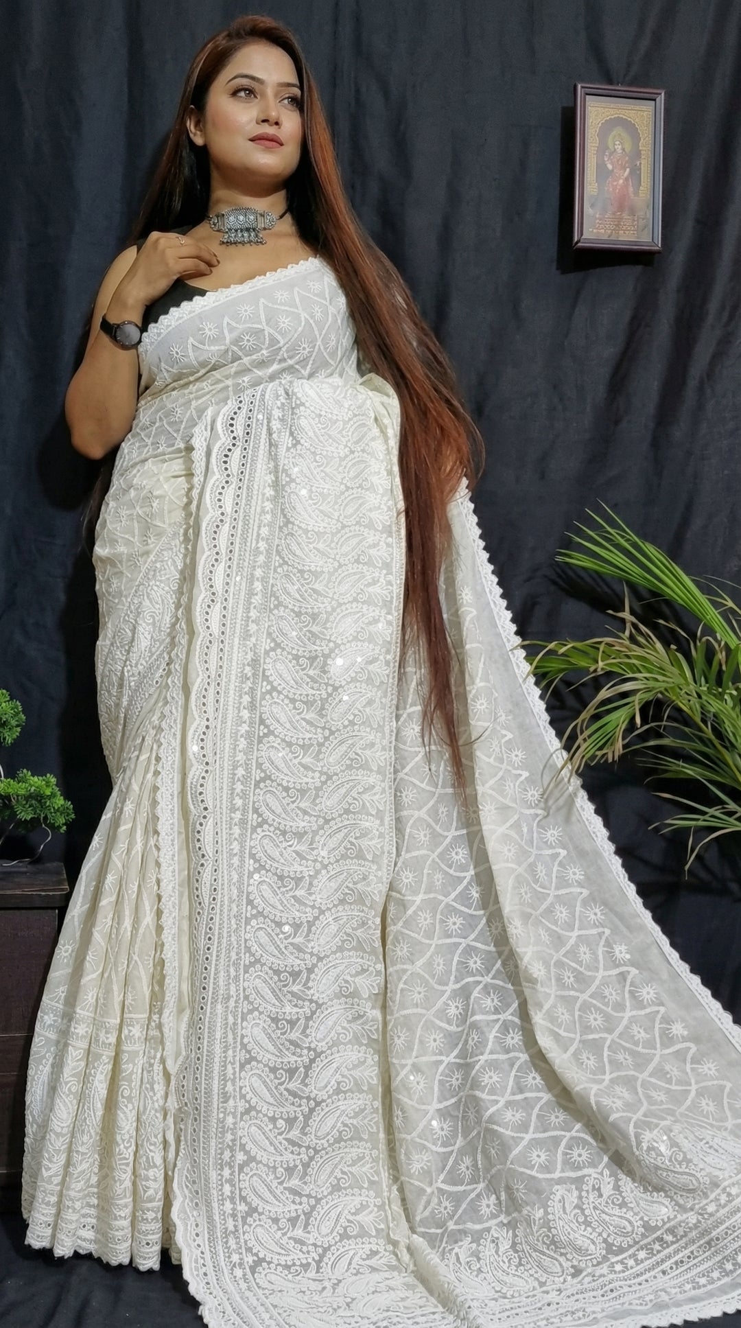 Subhrosree Chikankari Hakoba Saree