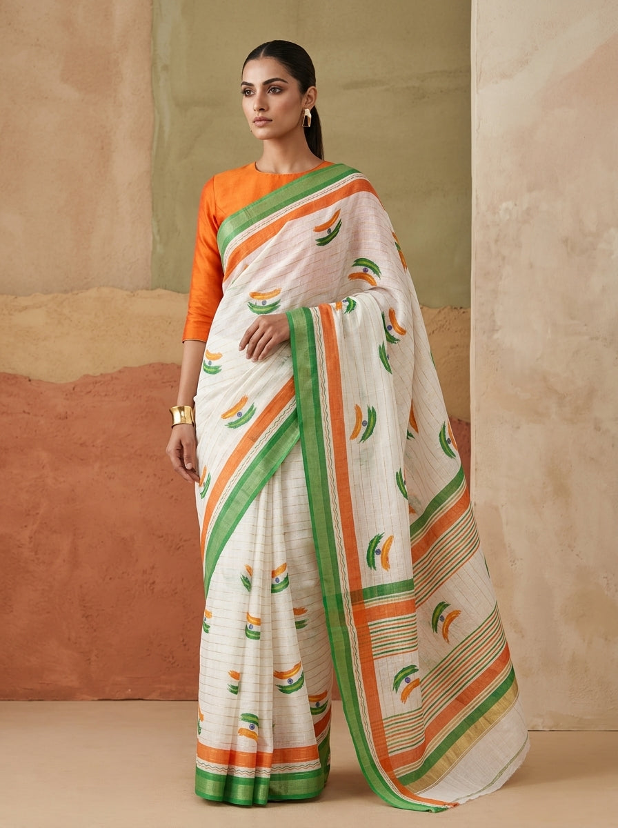 Tiranga Grace Semi Linen Saree (Independence Day Special)