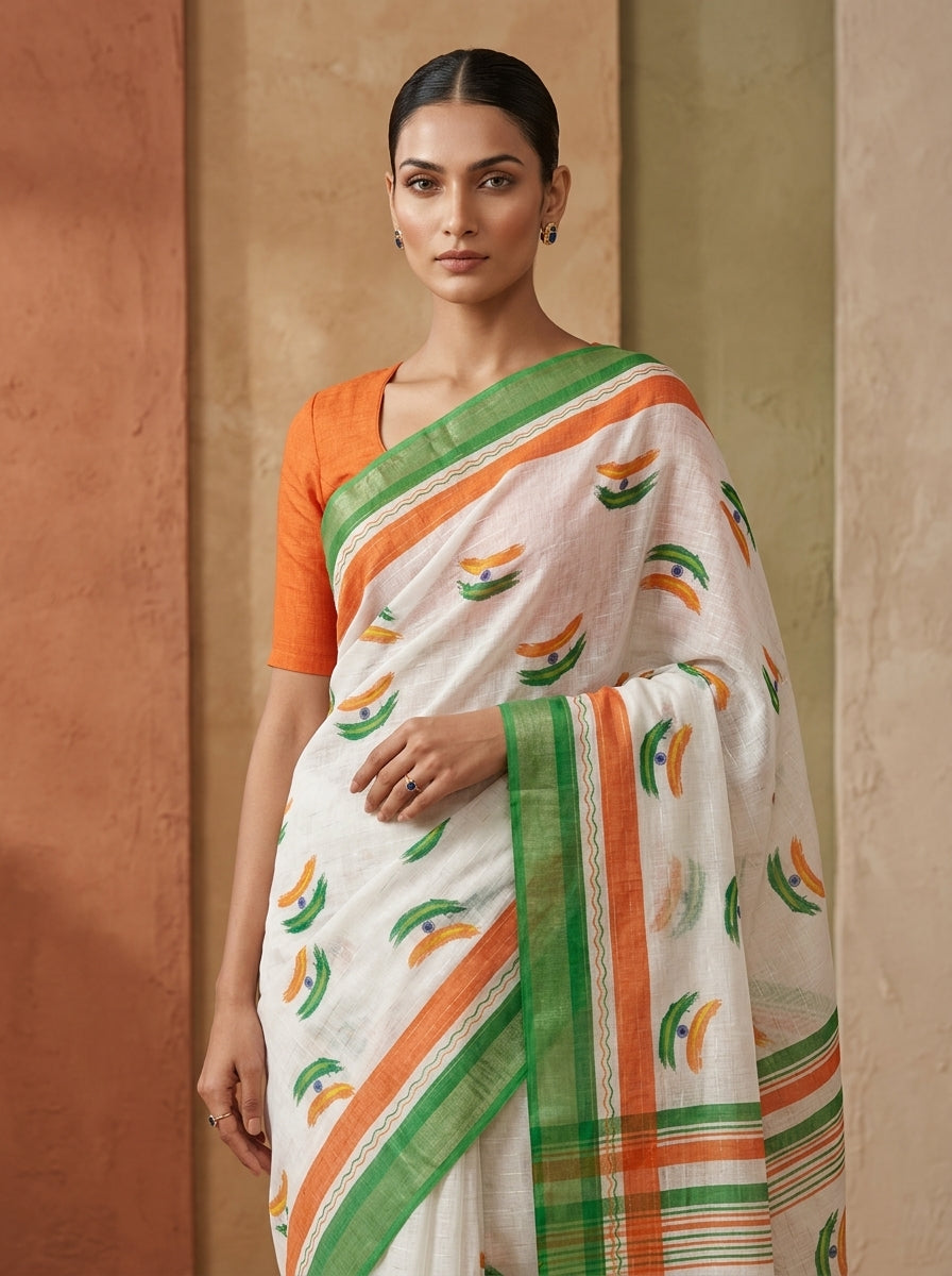 Tiranga Grace Semi Linen Saree (Independence Day Special)