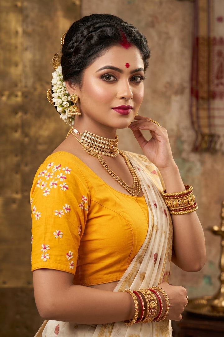 Shiuli Flower Designer Blouse(Yellow)