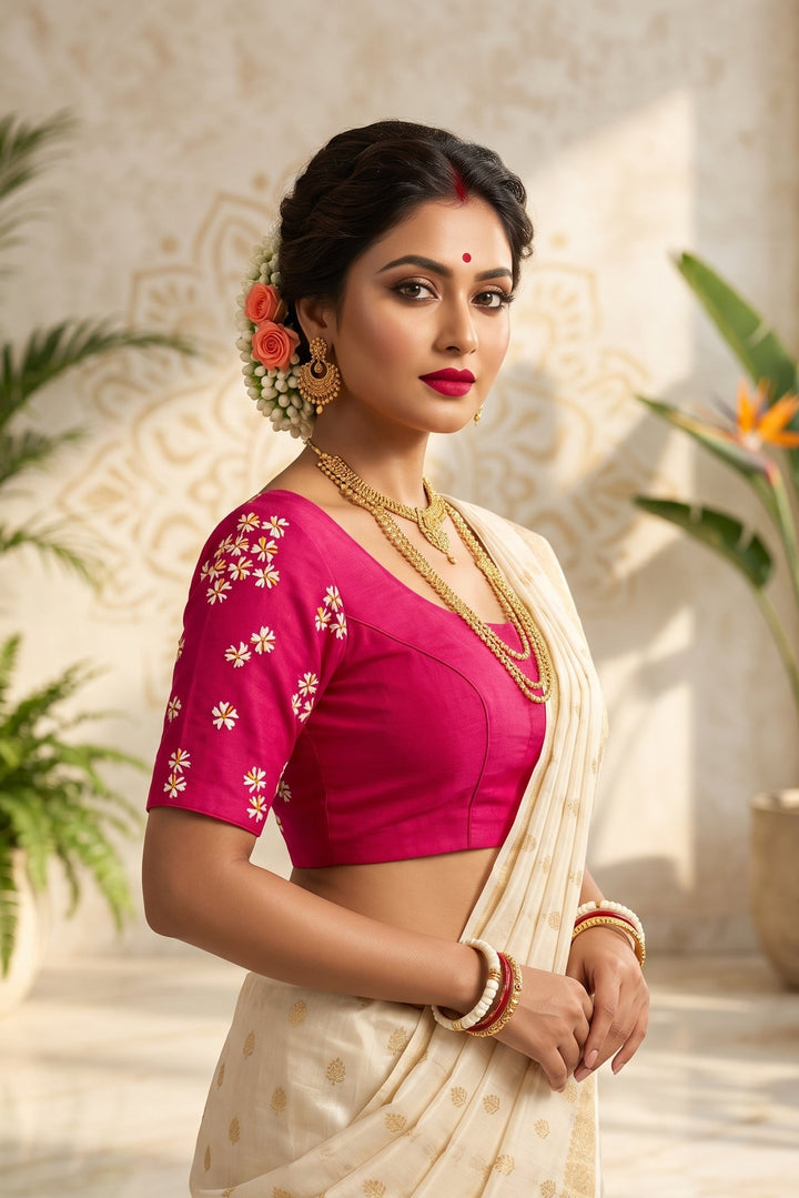 Shiuli Flower Designer Blouse(Pink)