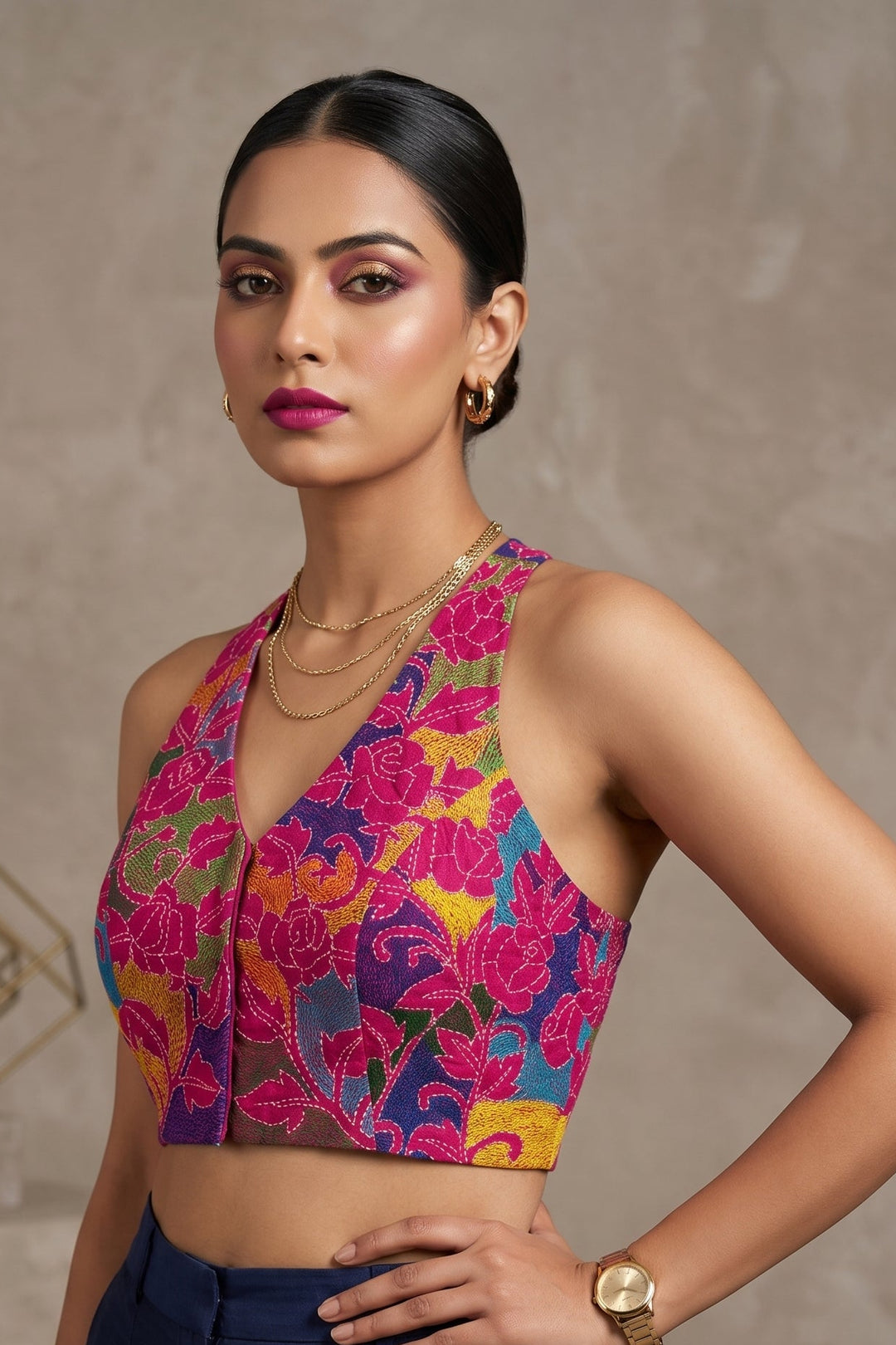 Queen Pink Kantha Stitch Blouse