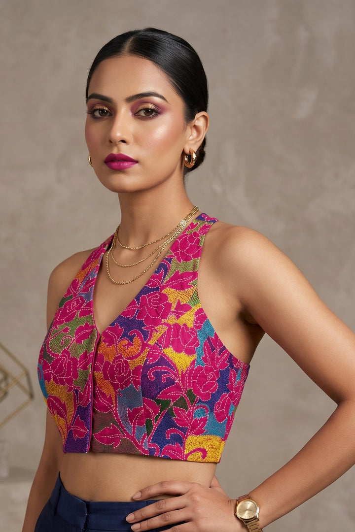 Queen Pink Kantha Stitch Blouse