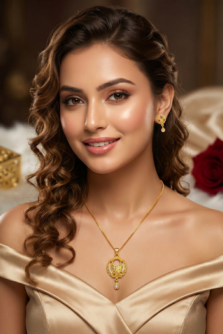 Premium Gold Chain And Pendant Set