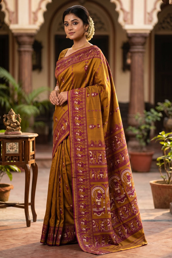 Rajnartaki Motif Baluchori Semi Silk Saree