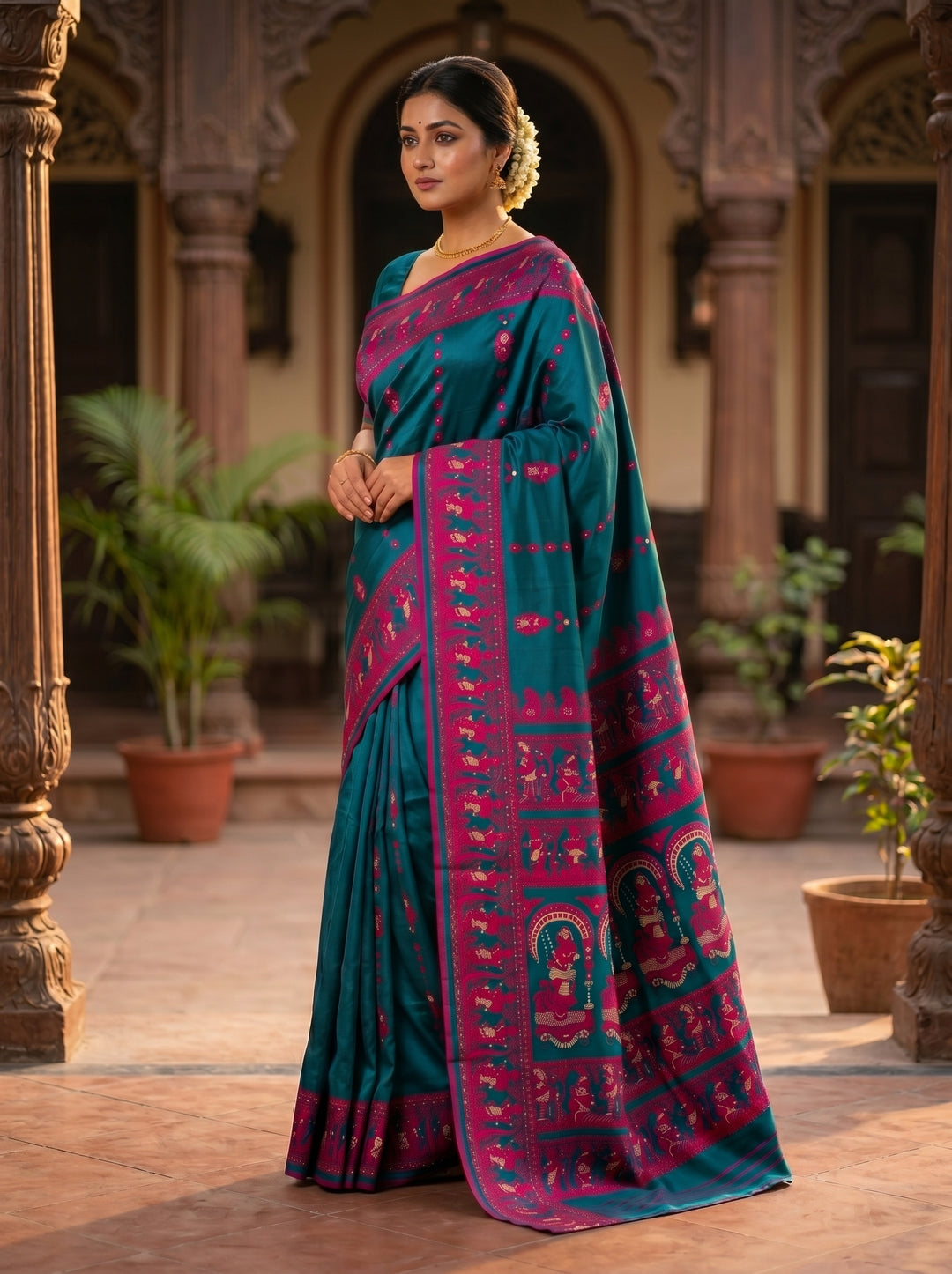 Rajnartaki Motif Baluchori Semi Silk Saree