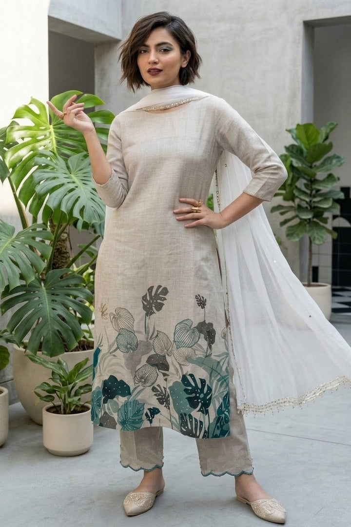 Lotus Whisper Linen Kurti Set