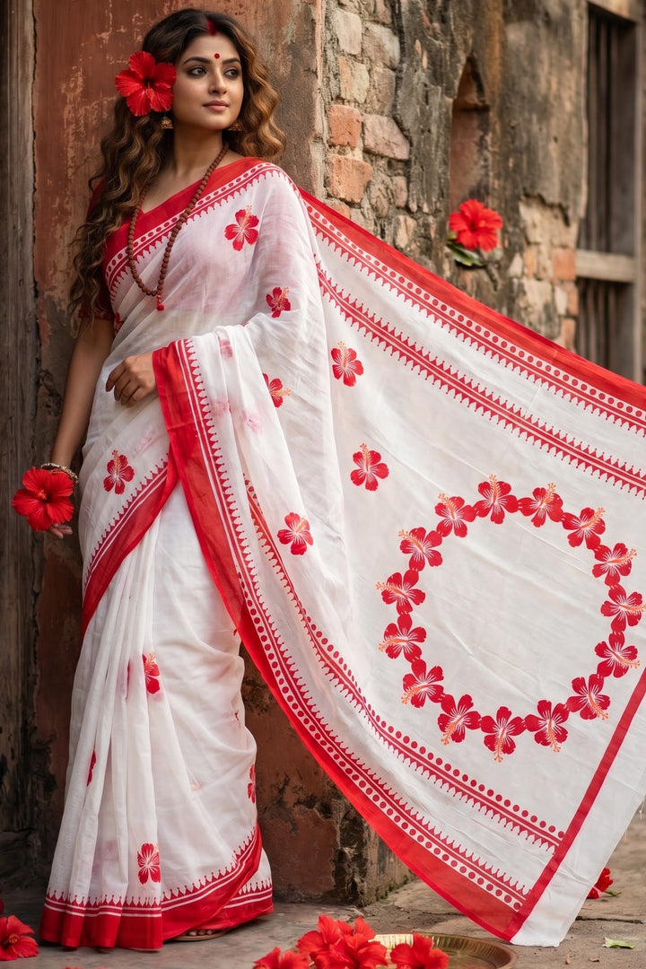 Debi Aradhana Mul Cotton Saree with Print Work