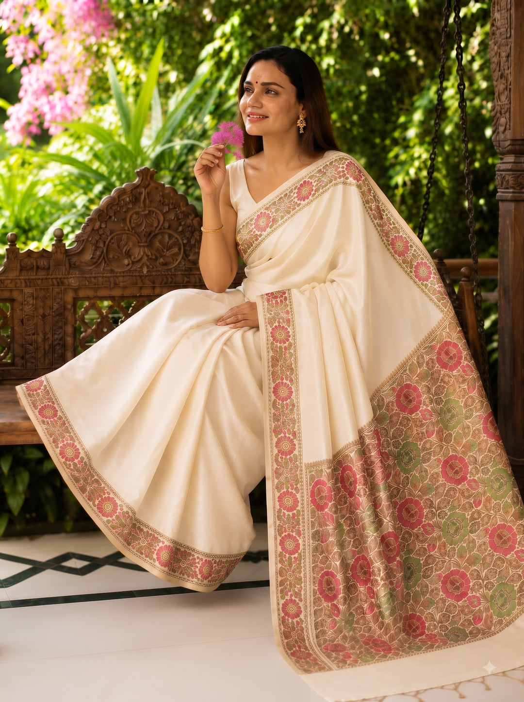 Golden Tapestry Premium Tussar Silk Saree(semi) with Antique Zari Floral Weave