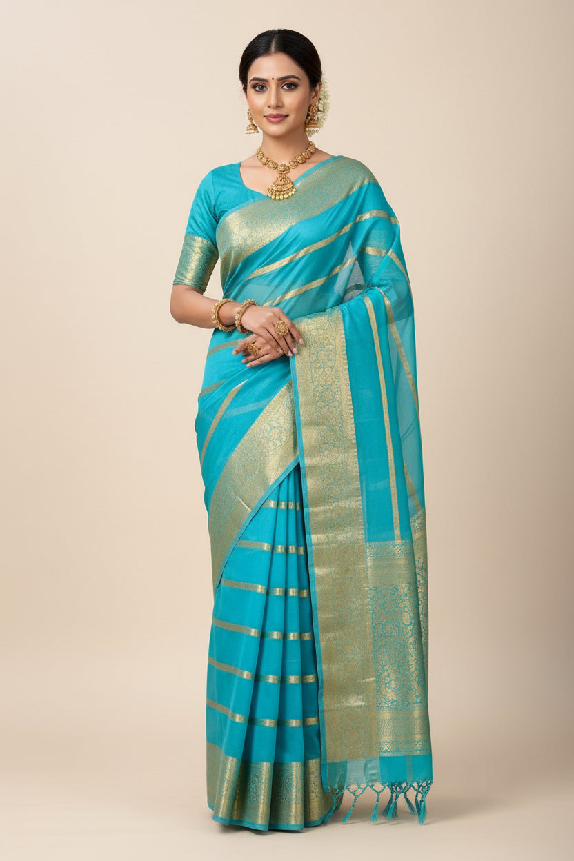 Blue Banarasi Organza Saree