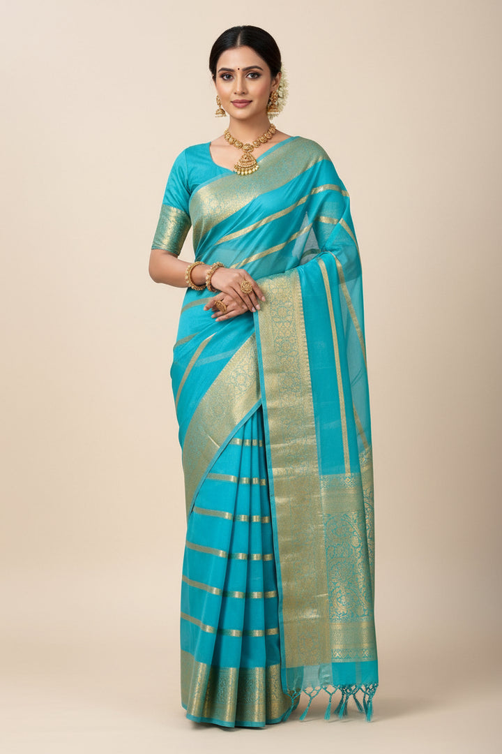 Blue Banarasi Organza Saree