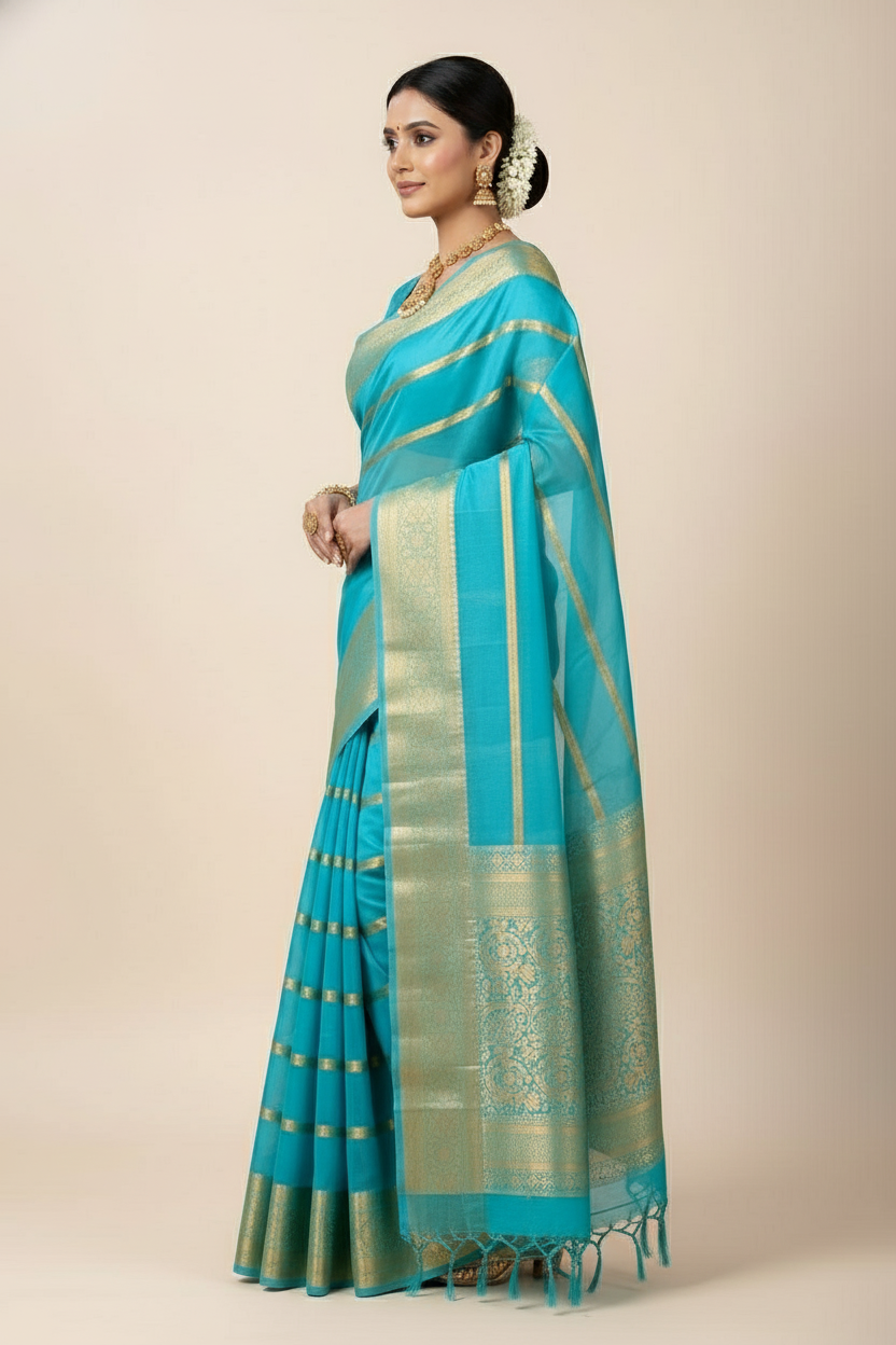 Blue Banarasi Organza Saree