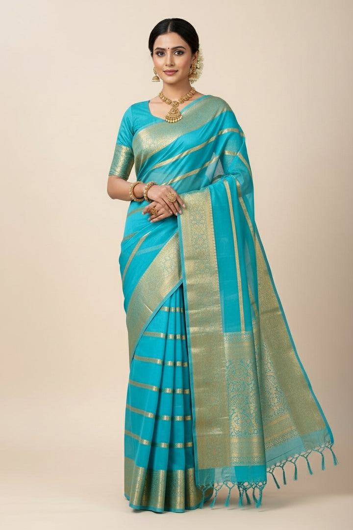 Blue Banarasi Organza Saree