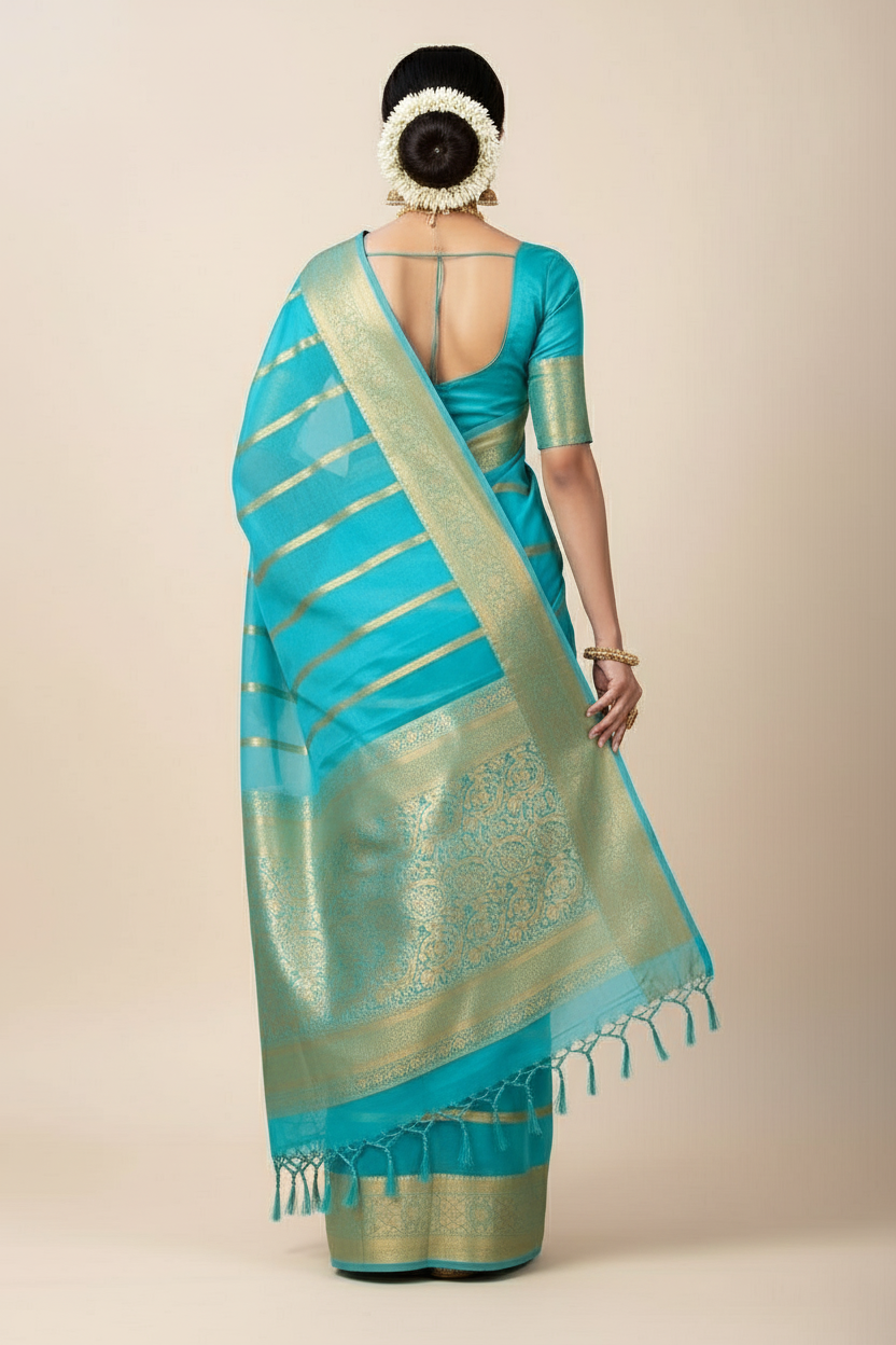 Blue Banarasi Organza Saree