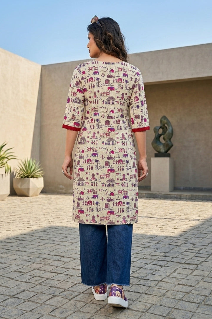 The Warli Whimsy Pure Cotton Kurti