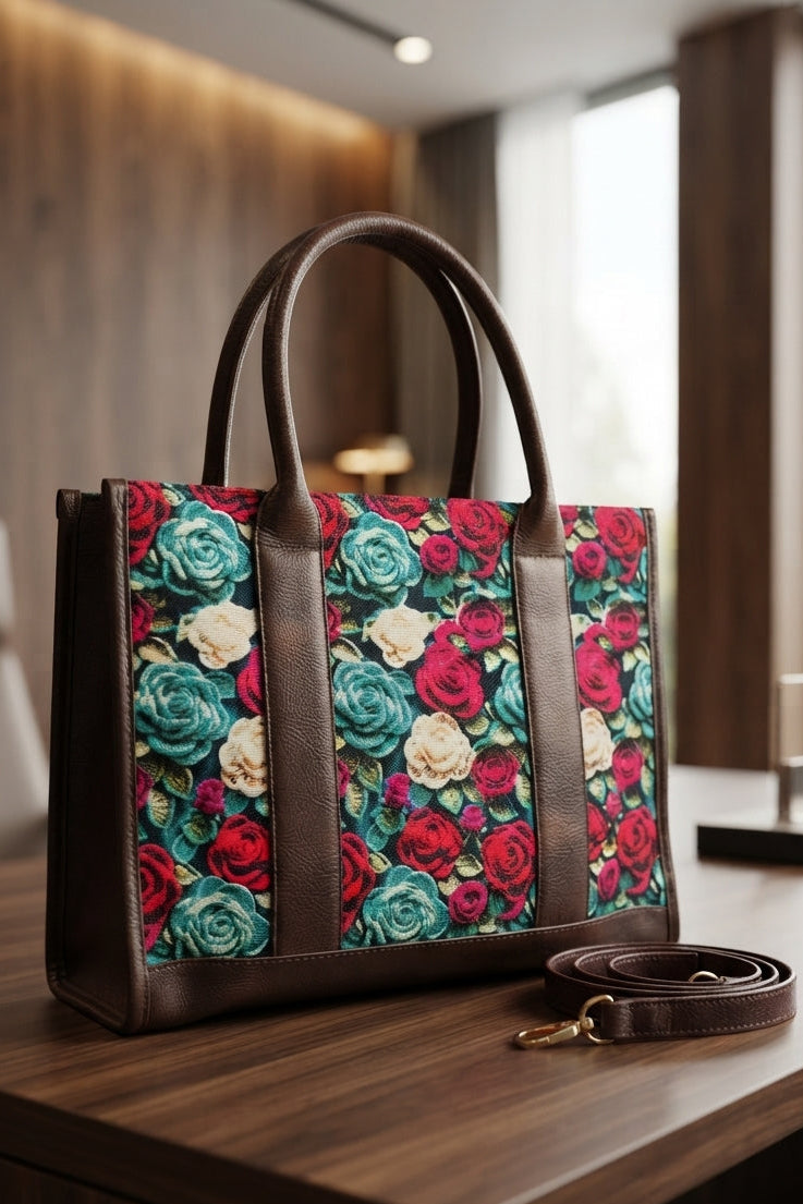 Roses in My Hands-Leather Hand Bag