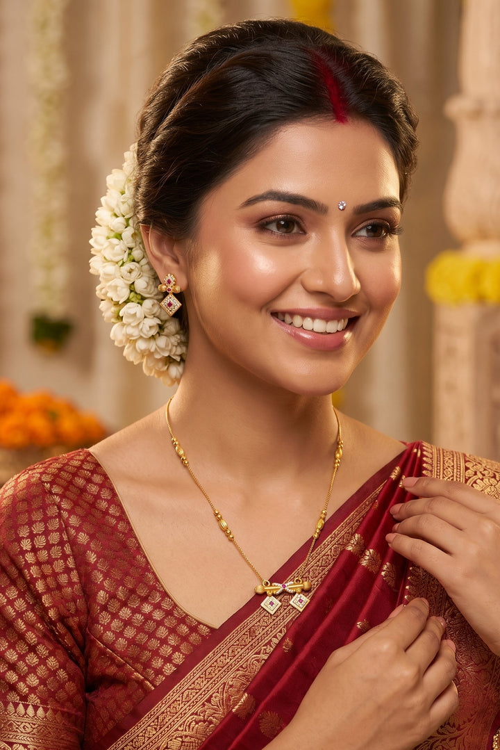 The Ruby Twin Mangalsutra(Gold Plated)