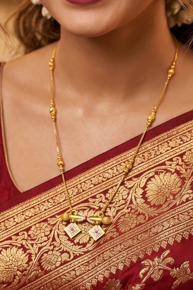 The Ruby Twin Mangalsutra(Gold Plated)-Combo 1