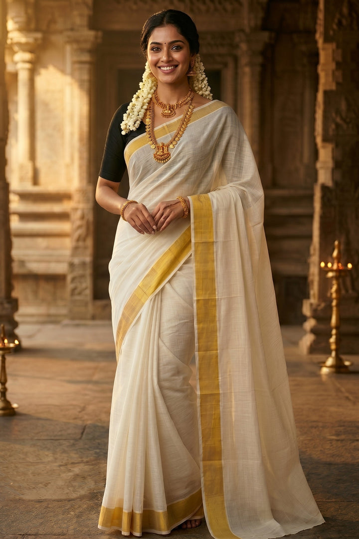 Golden Pearl-Cotton Saree