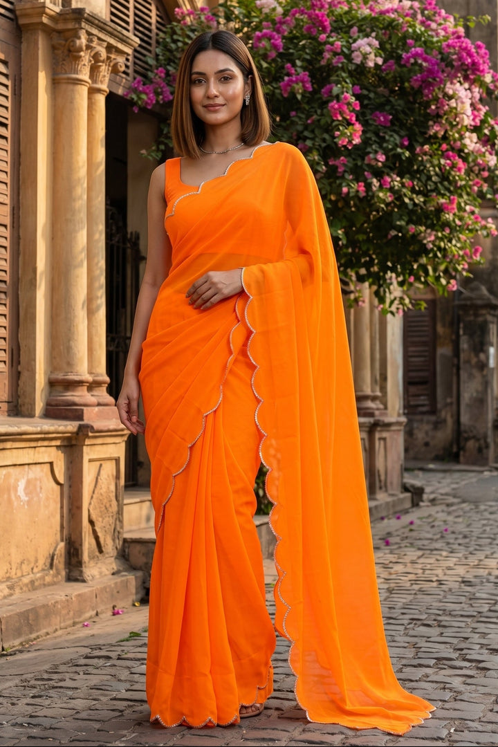 Tangerine Twist Chiffon Saree