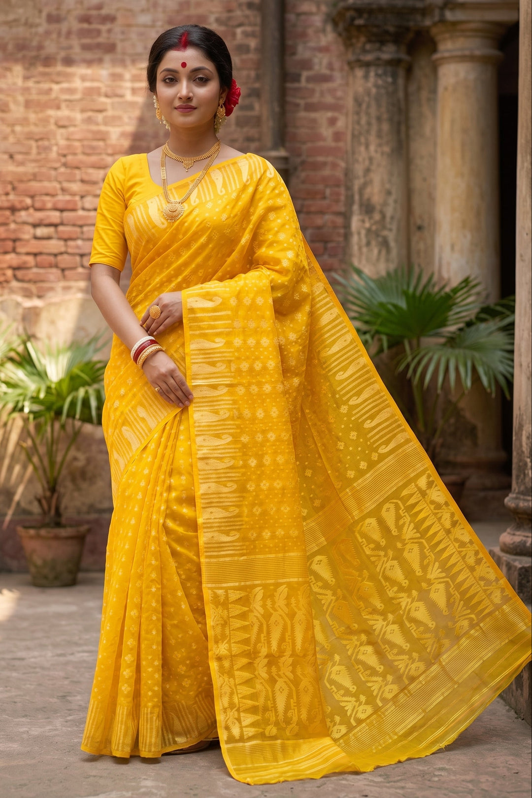 Moner Alo-Bengal Jamdani Saree (Yellow)