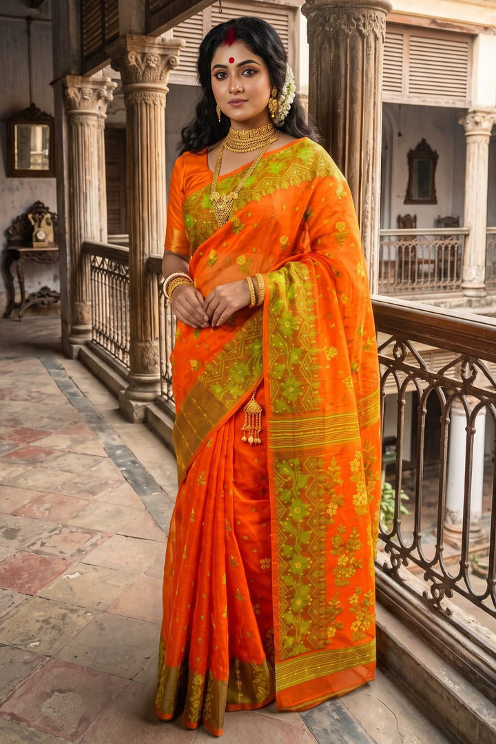 Shonarika Bengal Jamdani Saree With Stone Work