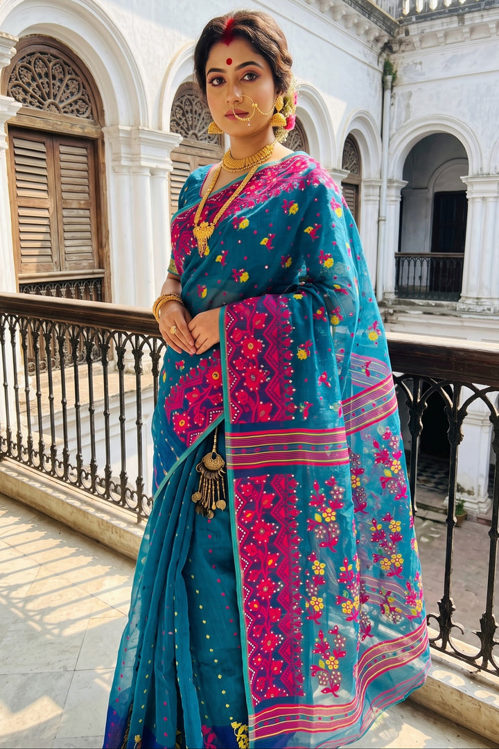Shonarika Bengal Jamdani Saree With Stone Work