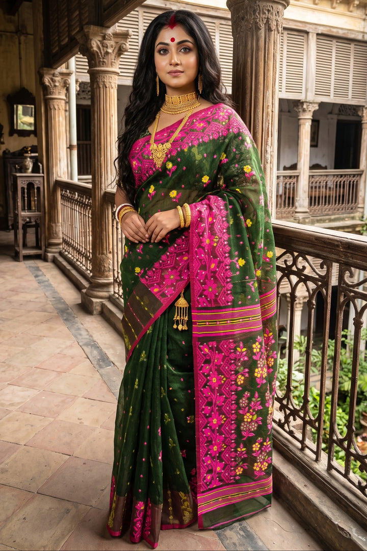Shonarika Bengal Jamdani Saree With Stone Work