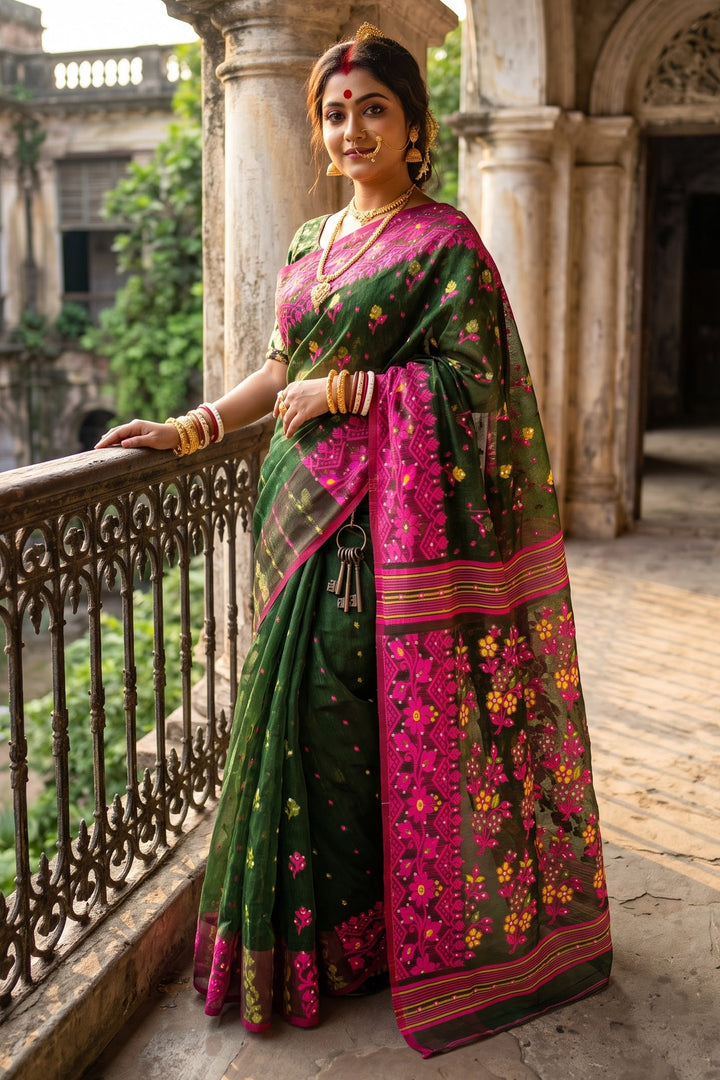 Shonarika Bengal Jamdani Saree With Stone Work