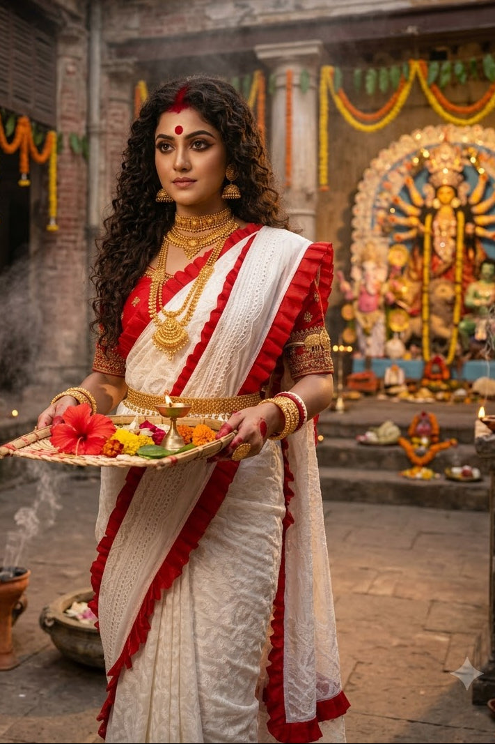 Durgatinashini Hakoba Designer Saree(Off white)