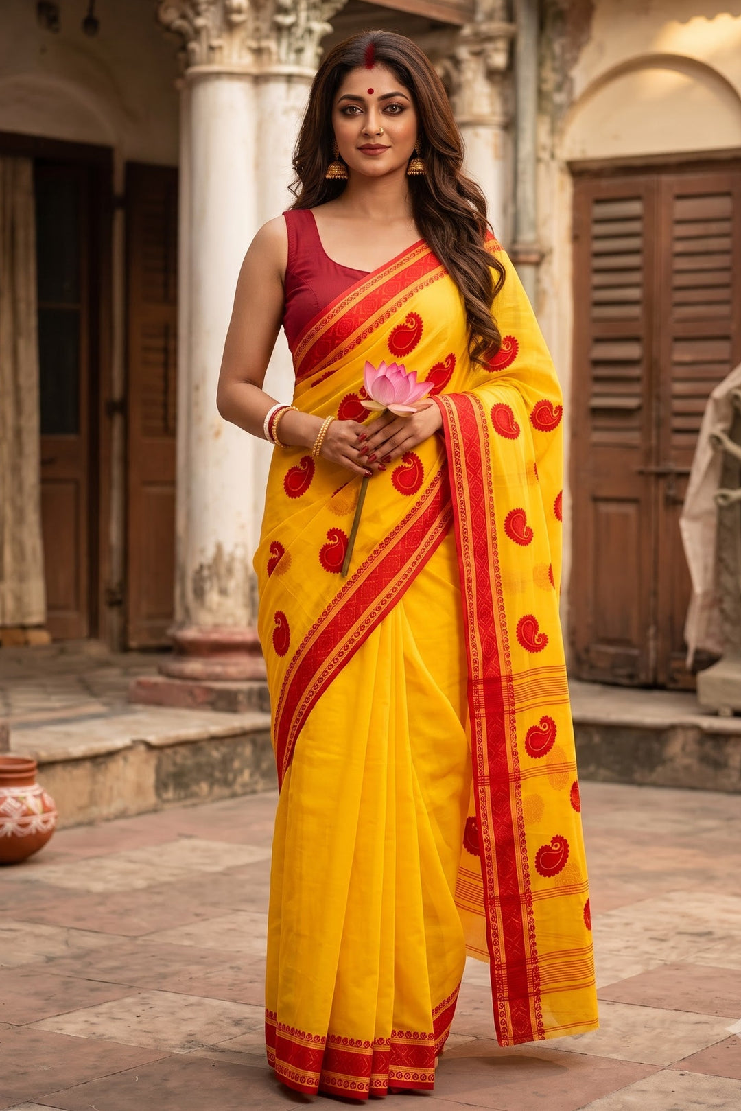Ashtami Tangail Tant Cotton Saree (Paisley Embroidery)