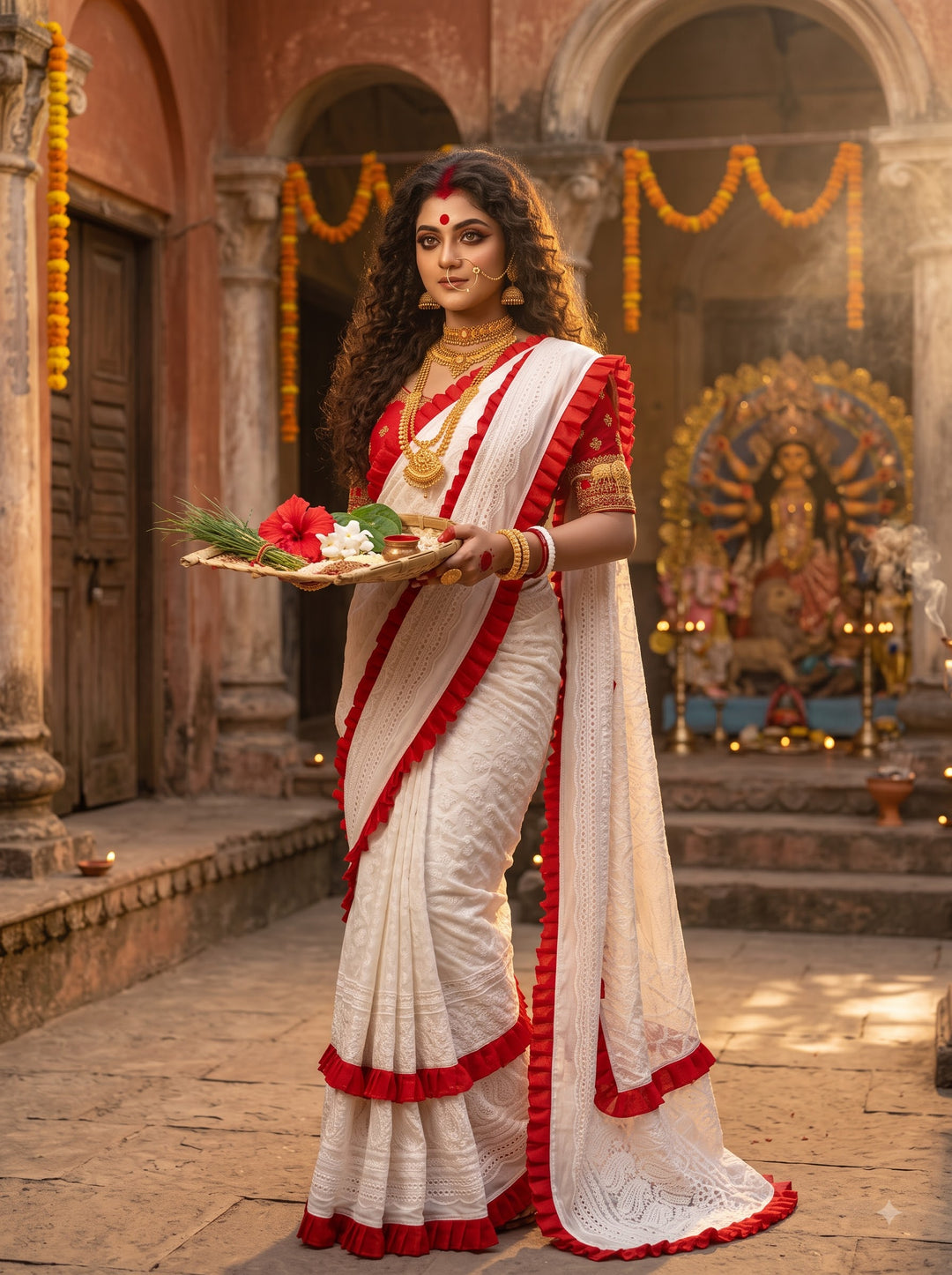 Durgatinashini Hakoba Designer Saree(Off white)